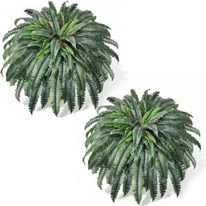 55" Fake Ferns, Set of 2 Artificial Ferns for Outdoors Large, Artificial Boston Ferns with 111 Fronds for Garden Porch Home Spring Decor