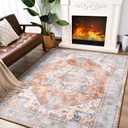 ST. BRIDGE Soft Area Rug 4x6, Washable Vintage Rug for Bedroom Living Room, Non-Slip Low Pile Colorful Accent Rug, Indoor Floor Carpet for Dining Room Office Playroom Nursery Home Decor, Brick/Blue