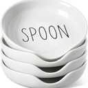 LE TAUCI Spoon Rest for Stove Top, Set of 4 Ceramic Spoon Holder for Kitchen Counter, 5-Inch Heat Resistant Utensil Rest for Cooking Spatula, Whisks, Ladle, Dishwasher Safe, Oyster White