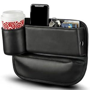 Kulourlo Car Seat Gap Filler Organizer, Premium Leather Console Storage with Cup Holder, Easy Access Multi-Purpose Organizer - Car, SUV & Truck Essentialsï¼ˆBlack 1 Packï¼‰