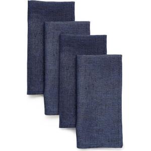 Solino Home Cloth Napkins Set of 4-100% Pure Linen Chambray Navy Dinner Napkins 20 x 20 Inch for 4th of July, Father's Day, Summer - Athena, Handcrafted and Machine Washable