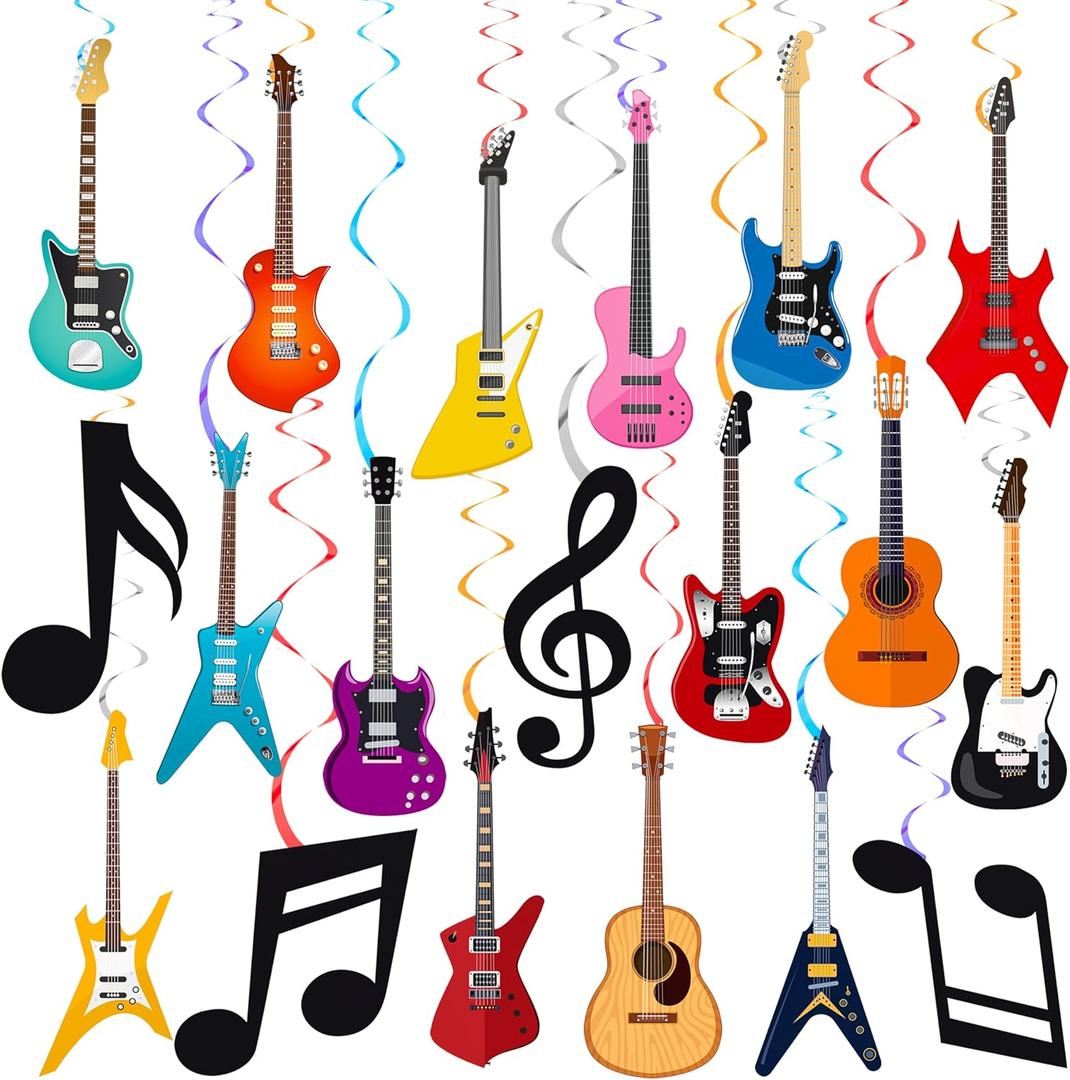 20PCS Guitar Party Hanging Swirls Decorations for Guitar Theme Birthday Party Hanging Booth Props Musical Instrument Hanging Swirls for Music Note Baby Shower Supplies