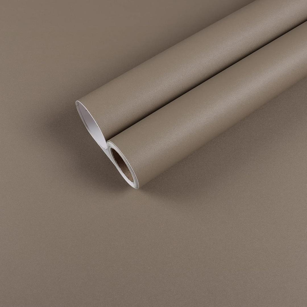 CHIHUT 17.7"x100" Thickened Tan Brown Peel and Stick Wallpaper Matte Textured Brown Contact Paper Waterproof Self Adhesive Solid Brown Wall Paper Removable Vinyl Roll Decorative for Cabinets Table