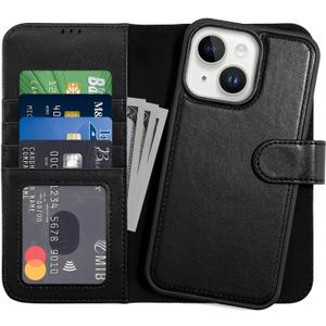 LUMARKE Designed for iPhone 13 Mini Wallet Case - Detachable Flip Folio Cover - RFID Blocking 4 Card Slots Holder - Leather Magnetic Kickstand - Shockproof Protective Phone Case 5.4", Black