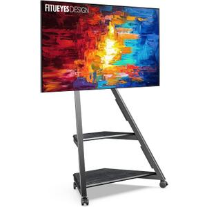 FITUEYES Design Corner TV Stand for 32 43 50 55 65 Inch TVs, Small Spaces Floor TV Stand Rolling TV Cart for LCD/LED Flat Curved Screens, Modern Living Room Television Stands, Eiffel Series, Black