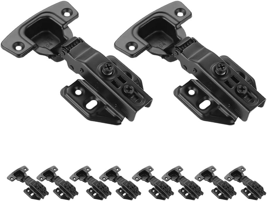JQK Cabinet Hinges Black, 100 Degree Soft Closing Full Overlay Door Hinge for Frameless Cabinets, Stainless Steel Matte Black Finish, 10 Pack, CH100-BK-P10