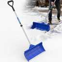 Snow Pusher Shovel for Driveway Car Garage, 24 Inch Snow Removal Plow with D-Grip Handle Aluminum Strip, Ergonomic Heavy Duty Wide Snow Shovel for Home Outdoor, Blue