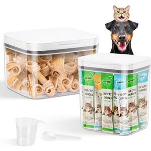 TBMax 2 Pack Large Dog Treat Container Bins 2 Qt + 3 Qt with One-Press Flip-up Lid, Airtight Pet Dog Cat Treat Jar for Countertop, Pet Biscuit Canister Cookie Holder