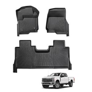 Fullux Floor Mats for Ford F250 F350 F450 Super Cab 2017-2024 All Weather TPE Mat 3PC Black 1st & 2nd Row Full Car Accessories Liner Set