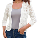 GRACE KARIN Women's 3/4 Sleeve Open Front Cropped Cardigan Summer Lightweight Hollow Out Knit Shrug M