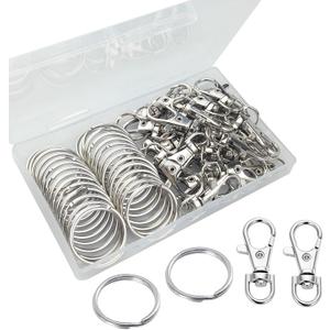 60 Pcs Premium Swivel Lanyard Snap Hook with Key Rings, Metal Lobster Clasp Keychain Hooks for Lanyard Crafting (Silver)