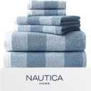 Nautica - Bath Towel Set, Cotton Bath, Hand & Washcloths, Plush, Absorbent & Quick-Dry, Striped Americana Decor, Set of 6, Oak Lake Blue