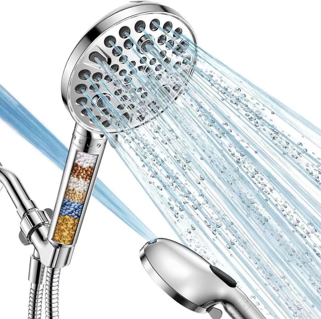 Handheld Shower Head with Filter - High Pressure Shower Head with 10 Spray Modes, Hard Water Softener Showerhead with Hose, Bracket and Shower Filters to Remove Chlorine and Heavy Metals (Chrome)