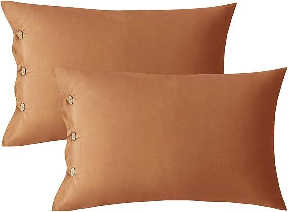 JELLYMONI Pillowcases Standard Set of 2 Cotton Button Pillow Covers 20×26in Caramel Bed Pillow Cases 100% Washed Cotton Soft Breathable (Pillows are not Included)