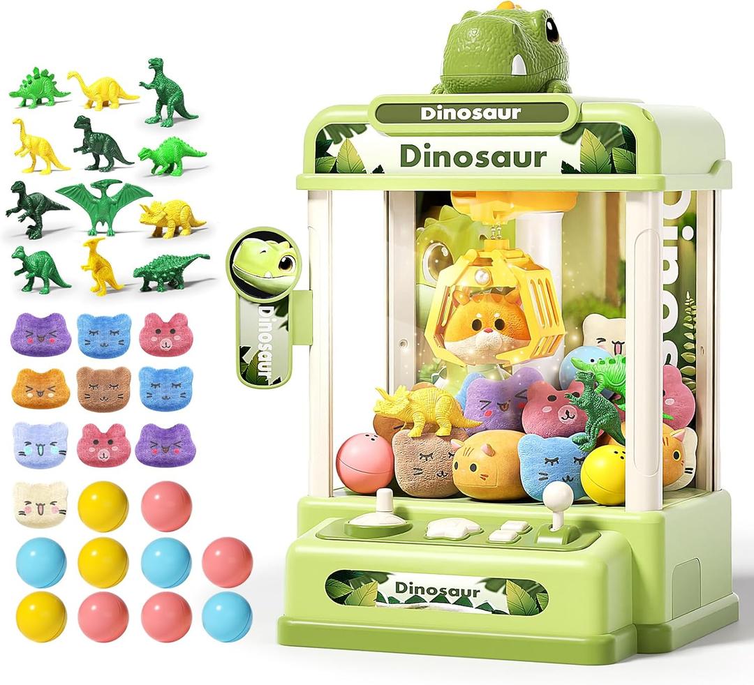 32PCS Dinosaur Claw Machine for Kids, Mini Vending Machine with with Music,Electronic Arcade Game Prize Dispenser for Boys Girls and Boys Birthday Toys Gifts Age 3 4 5 6 7 8 Years (Small)