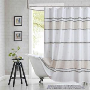Fabric Shower Curtain, 78 Inch Long White Cream Black Print Waterproof Shower Curtains for Bathroom, 72" W x 78" H