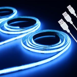 LED Strip Lights ICE Blue COB 320 LEDs High Brightness Indoor Use Flexible Thin LED Lights for Home DIY Display Cabinet 5V USB LED Short Light, Commercial Decoration TV Lights (3.28FT/3Pack)