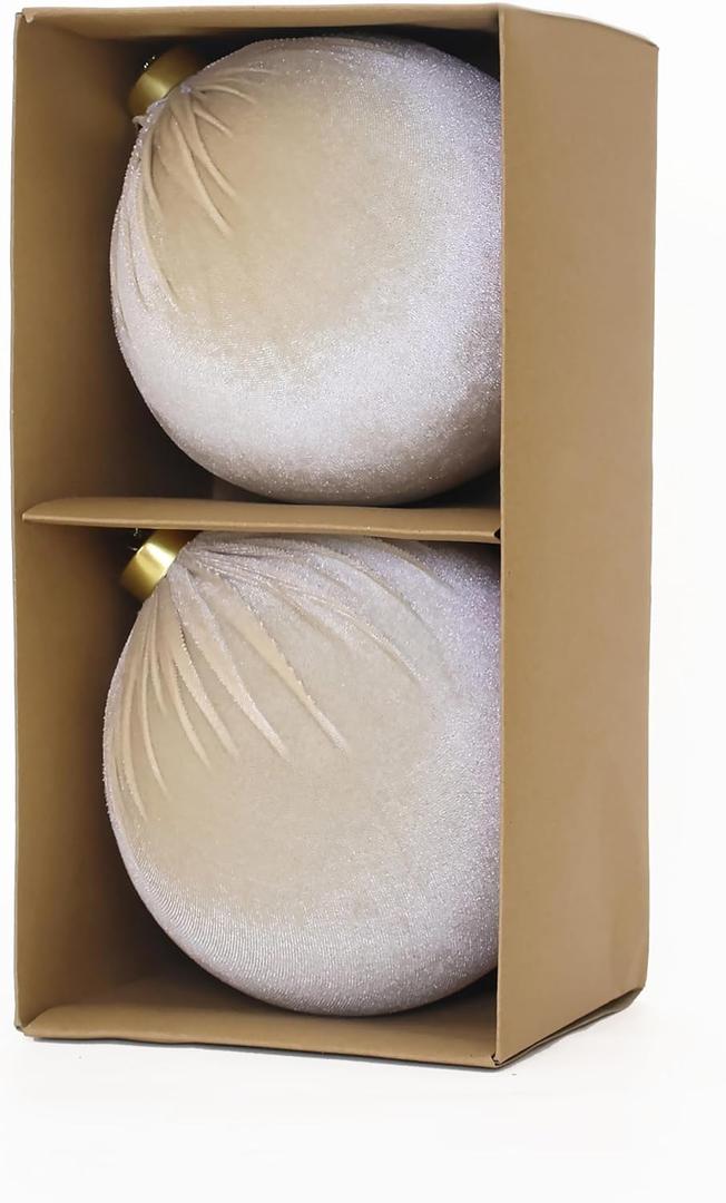 6inch Big Velvet Christmas Ornaments, 2pcs Flocked Ornaments Balls Sets for Christmas Tree Decorations Beige (5.91inch)