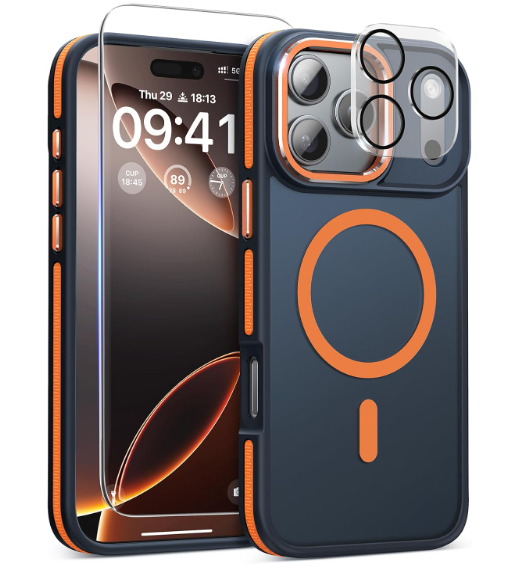 Magnetic 3 in 1 for iPhone 17 Pro Max Case, [OmniDirectional Protection] with 1x Screen Protector + 1x Camera Cover, [Seamless Work with Magsafe] Protective Case for iPhone 17 Pro Max Cosmic Orange