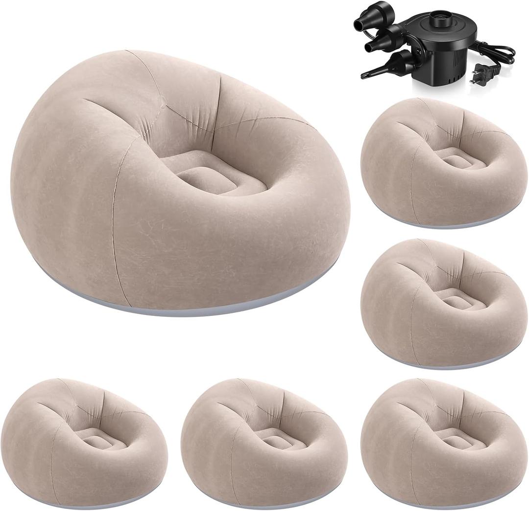 6 Pcs Bean Bag Chairs for Adults Inflatable Chairs with Electric Air Pump Blow up Couch Folding Portable Inflatable Couch Lazy Sofa for Reading Living Room Camping (Coffee), 38.5 x 21.6 x 11 inches