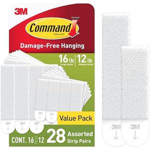 Command 15 lb & 10 lb Large and Medium Picture Hanging Strips 28 Assorted Pairs (56 Command Strips), Damage-Free Hanging Picture Hangers, Great for Home Decor, White Adhesive
