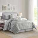 Stratford Park Grey 7 Piece Comforter Set, Jacquard Patchwork King Size Bedding Set, All Season Bedding, Matching Pillows, Shams, Bed Skirt