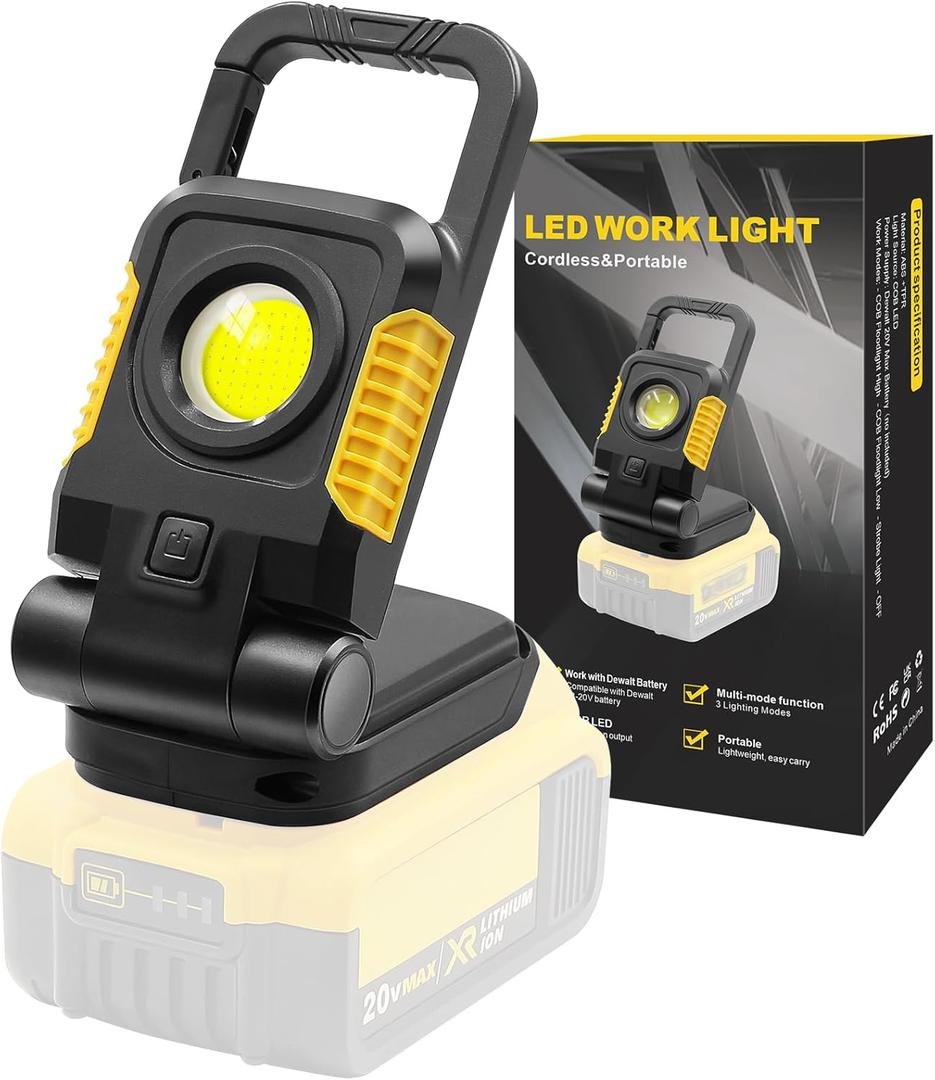 18V/20V Cordless Work Light, 25W Portable Flood Light Work for Dewalt 18V Battery, Super Bright COB LED Work Light with 3 Light Modes and Upgraded Low Voltage Protection(no Battery)