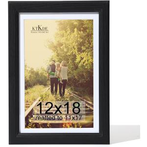 KTKDE 12x18 Picture Frame,Display Pictures 11x17 with Mat or 12x18 Without, Tempered Glass, 18 by 12 Wooden frame Black Wall Gallery Photo Frames Poster Frame best gift