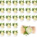 Sherr 24 Pcs 24 Pcs Wedding Rose Wrist Corsage Wristlet Band for Bridal Bridesmaid Women Flowers Bracelets Decor Wedding Artificial Flowers for Party Prom Homecoming (White)