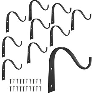 Decorative Hooks Plant Hanger Bracket Iron Metal Wall Dcor Shepherds Hook Lantern Wall Hanger for Hanging Plants Outdoor, Bird feeders, Rustic Home Decor (10 Pack Black)