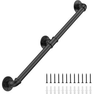 5FT Industrial Stair Railing Wall Mount Staircase Handrail 1.3 Pipe Hand Rail for Steps Grab Bar Foot Rail Vintage Pipe Railing Black Deck Handrail for Outdoor Indoor Stairs Porch