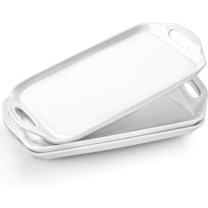 Serving Tray with Handles, 16"x 9.5" Large Serving Platter, White Porcelain Platters for Serving Food, Serving Platters and Trays for Parties, Entertaining, Dessert, Fruit, Turkey, 3-Pack, Rectangle