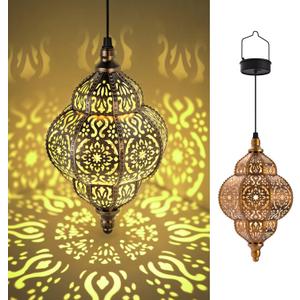 Hapjoy Hanging Solar Lights Outdoor Garden Decor Solar Lantern Waterproof Plastic Moroccan Outdoor Decorations for Patio Pathway Yard Backyard Garden Decorative (2 Pack, Bronze)