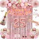 25th Birthday Decorations for Women, Rose Gold 25th Birthday Decorations for Her, 25 Sash and Crown, Banner, Fringe Curtains, Hanging Paper Fans, 25 Year Old Party Supplies Set