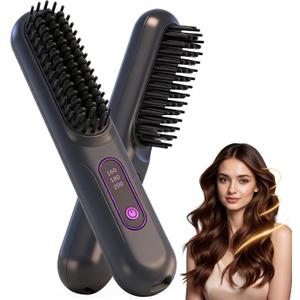 2026 Go Brush Negative Ionic Cordless Hair Straightener Brush for Women  3 Temp Settings, Fast Heating, FrizzFree Coating, Portable Styling | Valentine‘s Day Gifts for Her