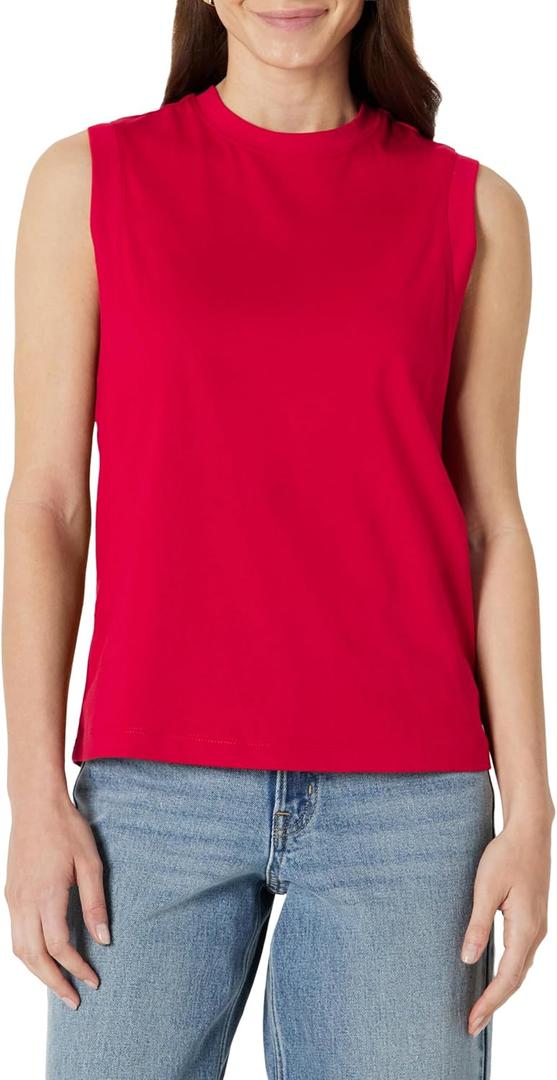 Amazon Essentials Women's Relaxed-Fit Cotton Muscle Tee (Red, L)