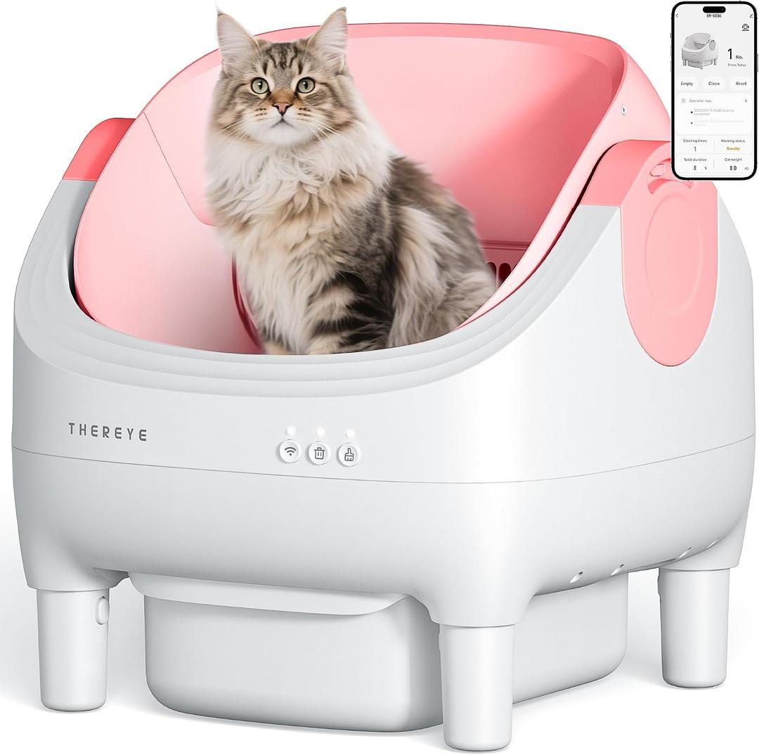 Thereye Automatic Litter Box,Safety Sensors & Odor Control(Pink) | Reduce Daily Litter Care With Safer Operation, Quieter Cleaning, And Odor Control For A Cleaner Living Space.