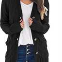 MEROKEETY Women's Cable Knit Cardigan Sweaters 2026 Fall Spring Long Sleeve Open Front Button Down Trendy Outerwear Coats XL