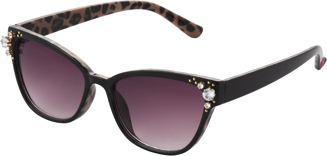 Betsey Johnson Women's Crystal Queen Sunglasses Cat Eye (Black/Leopard)
