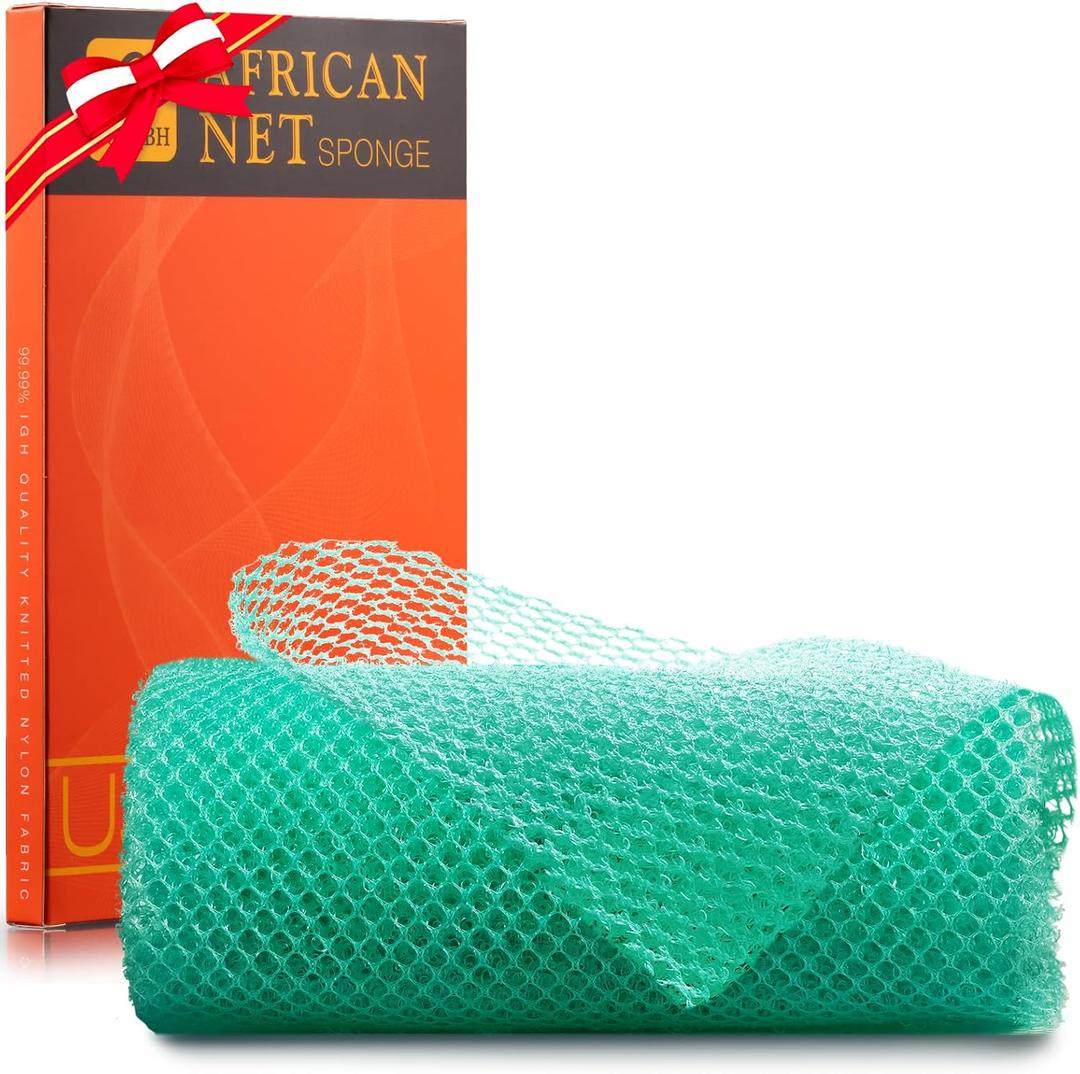 UJFQBH African Bath Sponge African Net Long Net Bath Sponge Exfoliating Shower Body Scrubber Back Scrubber Skin Smoother, Great for Daily Use (Green)
