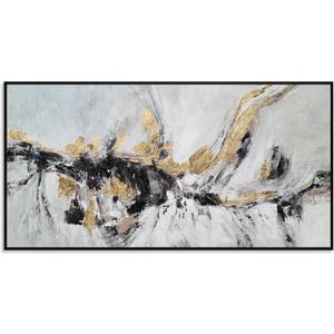 Yihui Arts Black White Gold Canvas Wall Art Hand Painted Abstract Painting Modern Decor (32"L x 16"W)