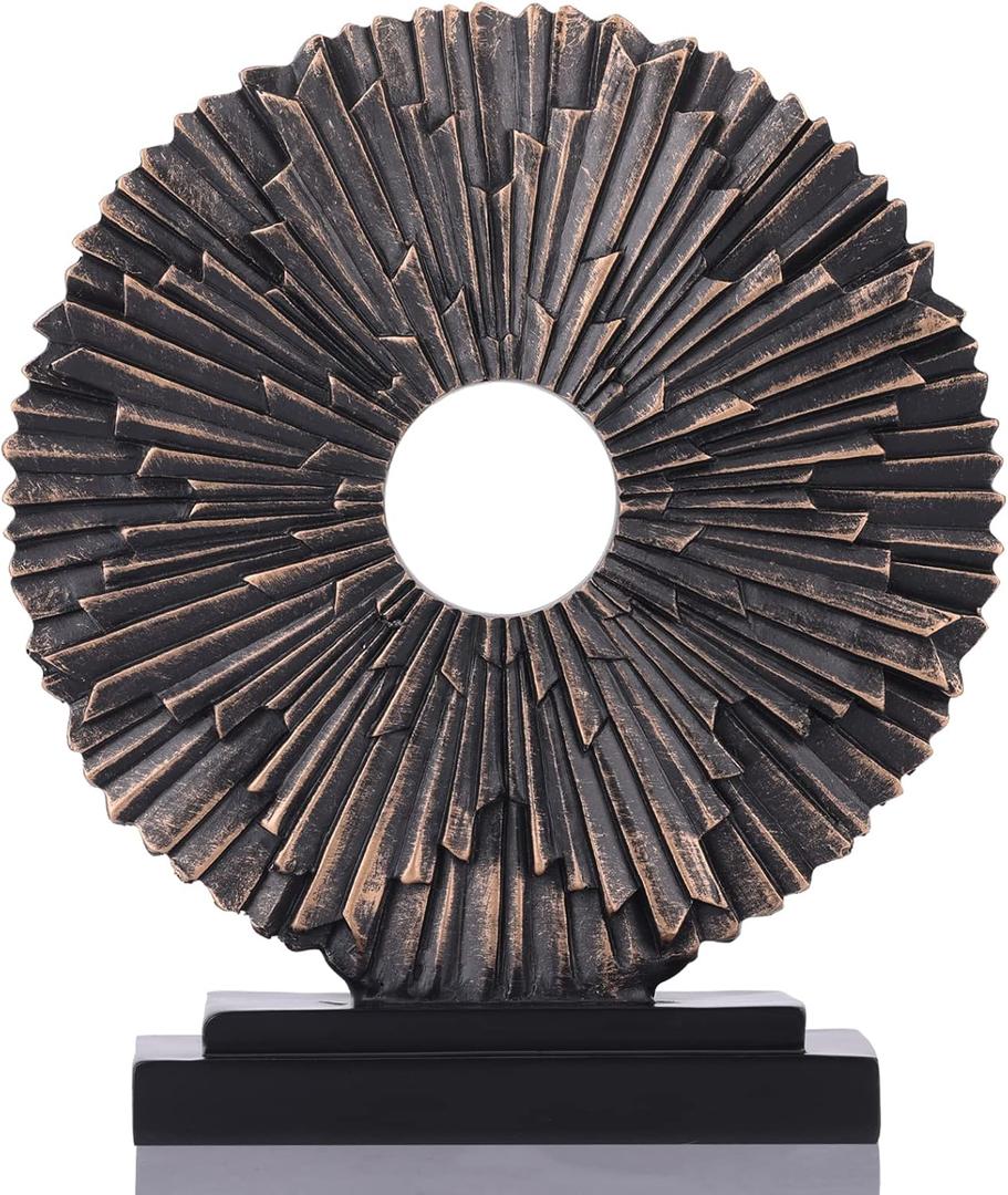 DOVDOV Black and Gold Home Decor Statue, Unique Office Decor, Round Line Medallion Statue for Room Decor, Shelf Top Decor, Entryway Entry Table, Floor Mantle Decor and Home Panel Decorations