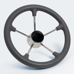 Boat Steering Wheel 13.5",Stainless Steel Anti-Slip PU Foam Cover 5-Spoke Marine Steering Wheel for Bass Pontoon Boat