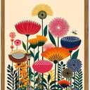 Framed Boho Floral Wall Art, Abstract Colorful Flower Pictures Wall Decor Paintings, Mid Century Modern Botanical Canvas Prints Artwork Home Decor Aesthetic for Living Room Bedroom 16x24 inch