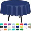 QIKSION Navy Blue Round Tablecloth 3 Pack, 84 Inch Plastic Table Cover Disposable for Parties