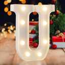 LED Marquee Letters, White 26 Alphabet Light Up Letters, Battery Powered LED Letter Lights for Birthday Party, Christmas Night, Home, Bar, Graduation, Wedding Decoration(U)