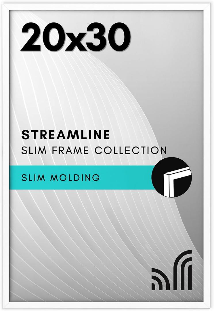 Americanflat 20x30 Poster Frame with Polished Plexiglass - Streamline Collection - Thin Border Picture Frame for Wall Display - Hanging Hardware Included - White