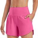 G4Free Workout Shorts Women Breathable Lightweight Casual Shorts High Waist Loose Running Woven Short Pants with Pockets(Rosy Pink,S)