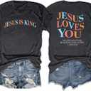 Christian Shirts for Women Jesus Loves You Faith Shirt Religious Graphic Tees Bible Verse Inspirational Tee (XX-Large, Dark Gray)