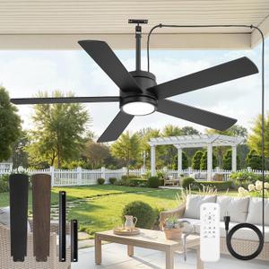 Fanbulous 52" Outdoor Ceiling Fan with Light, IP65 Waterproof, Hook Hanging